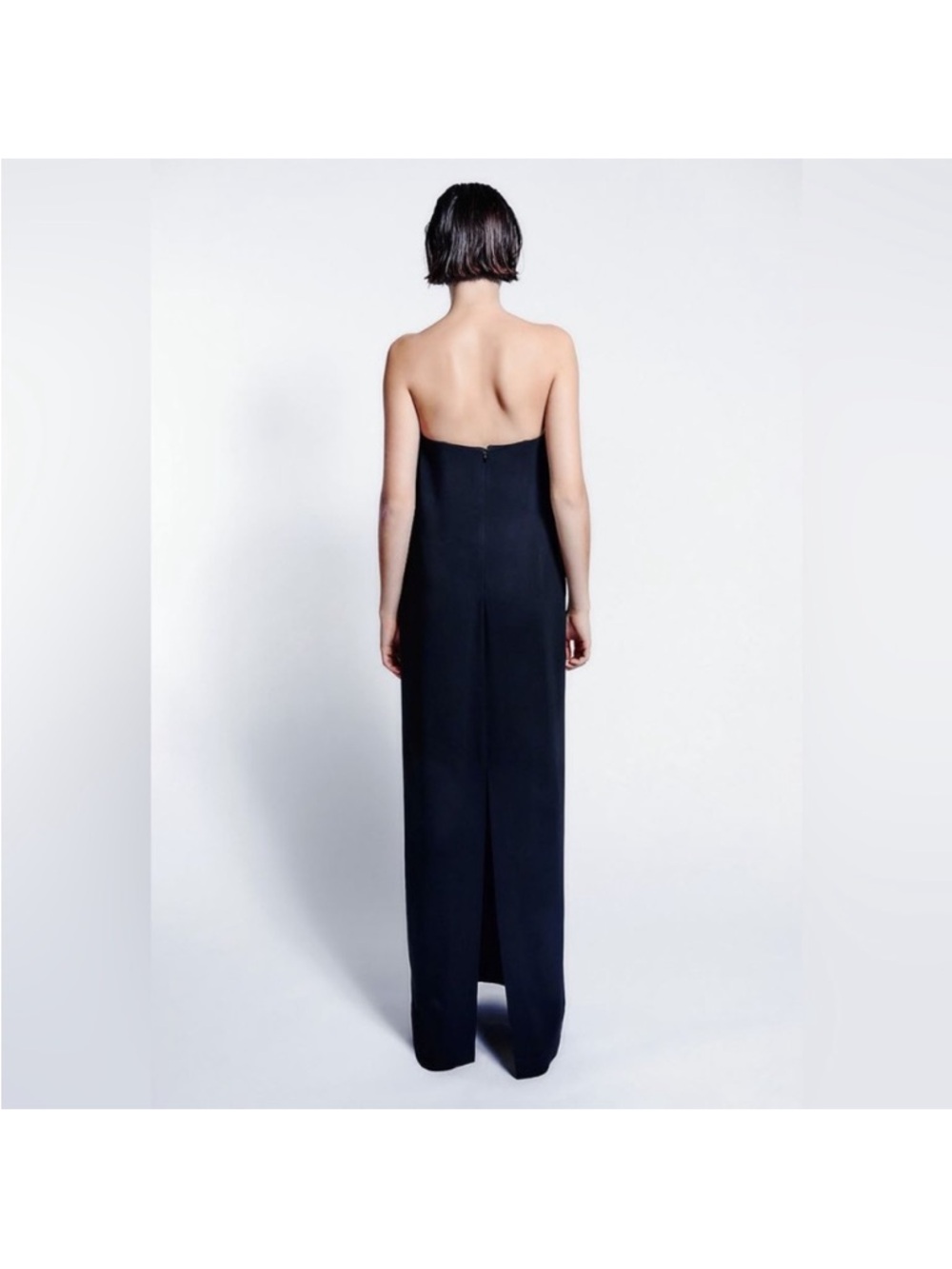 ZARA WOMAN BLACK STRAPLESS LONG FULL LENGTH DRESS asymmetrical Neckline - Picture 4 of 9